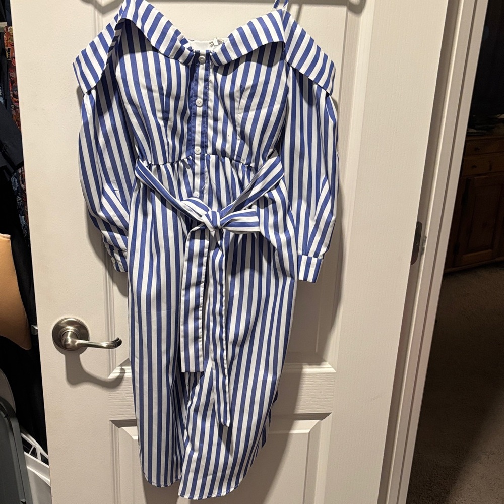 Papaya Blue and White Striped dress
